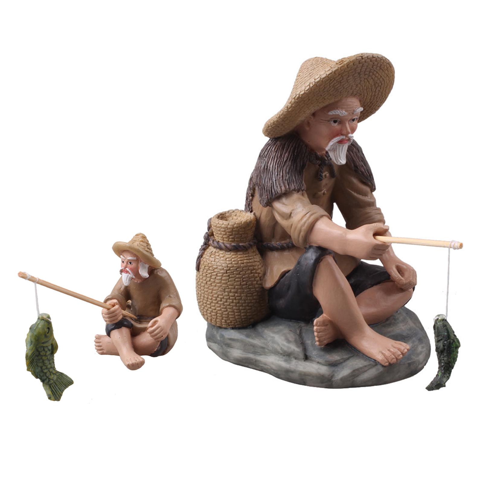 Bonsai Garden For Home - Mini Fisherman Figurines Resin Statue Vintage