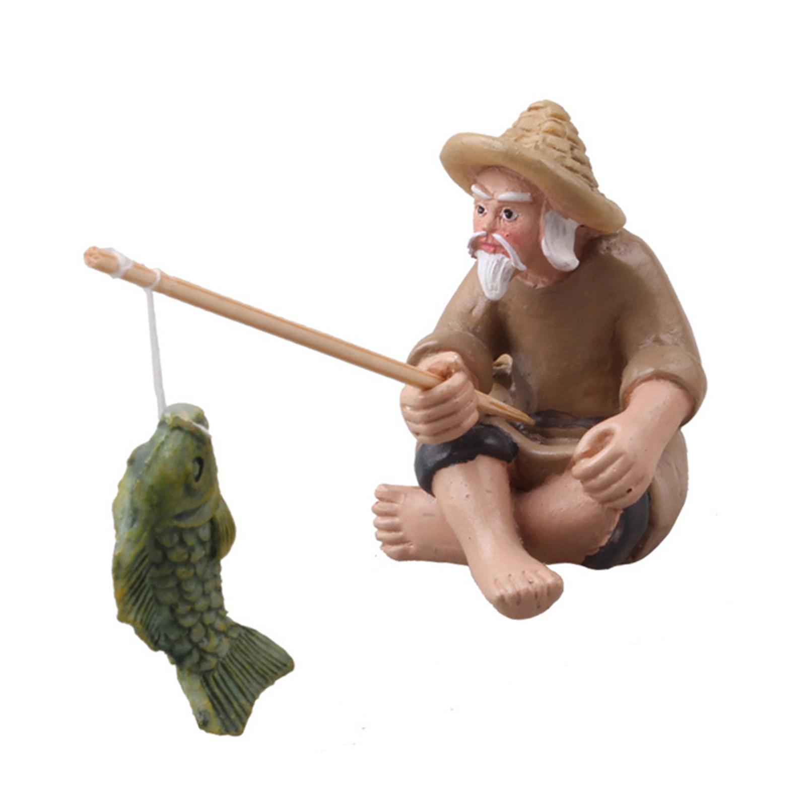 Mini Fisherman Figurines Resin - Bonsai Garden For Home 评论和价格